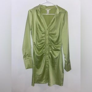 H&M Lime Green Long Sleeve Scrunched Dress Size S